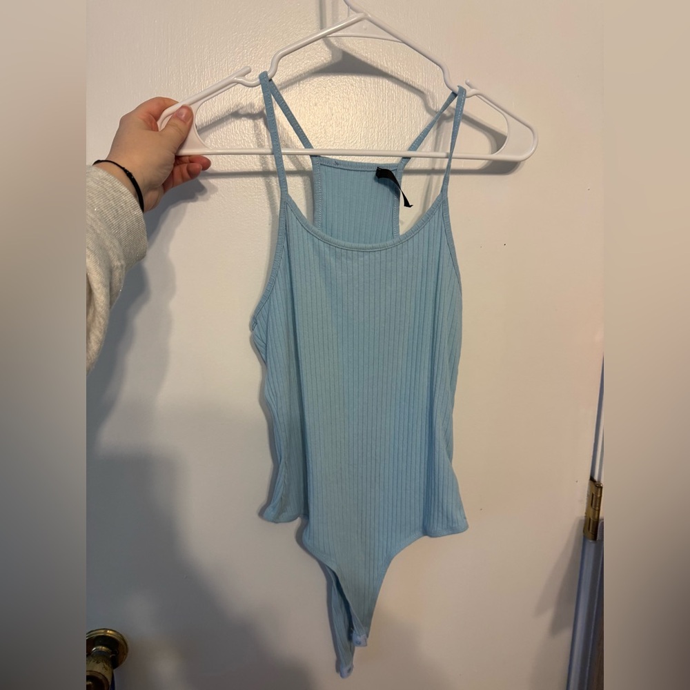 SHEIN Light Blue Ribbed Bodysuit